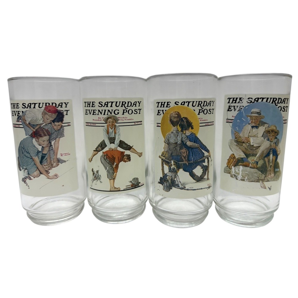 Arby's Norman Rockwell Saturday Evening Post Drinking Glasses‎ Set of 4
